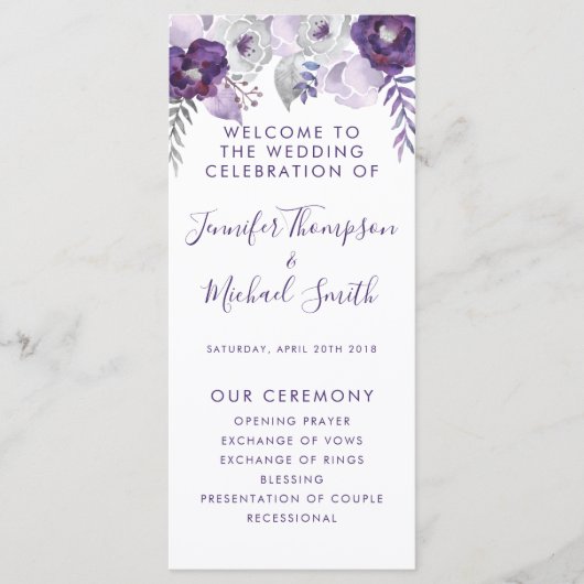 Hochzeitsprogramm für lila und Silberflorensaison Programm (Vorderseite)