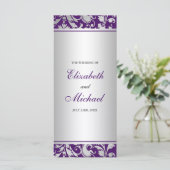 Hochzeitsprogramm für lila und silberne Damaskus-W Programm (Stehend Vorderseite)