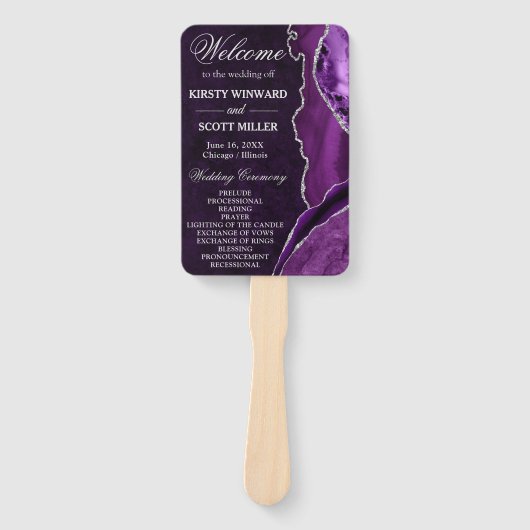 Hochzeitsprogramm für lila und Silberne Glitzer Fächer (Vorderseite)