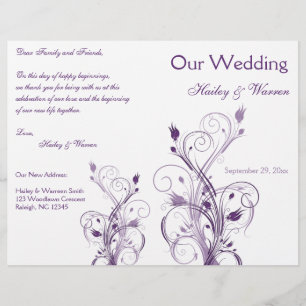 Hochzeitsprogramm für lila und weiße Blumen