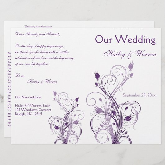 Hochzeitsprogramm für lila und weiße Blumen (Vorne/Hinten)