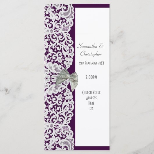 Hochzeitsprogramm für lila und weiße Spitzen Programm (Vorderseite)
