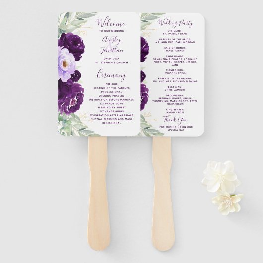 Hochzeitsprogramm für lila Wasserfarben Fächer (Vorne und Hinten)
