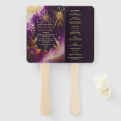 Hochzeitsprogramm für Lila Wasserfarben und Goldfl Fächer (Vorne und Hinten)