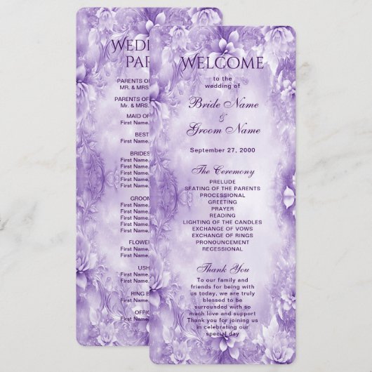 Hochzeitsprogramm für lila weiße Blume Programm (Vorne/Hinten)
