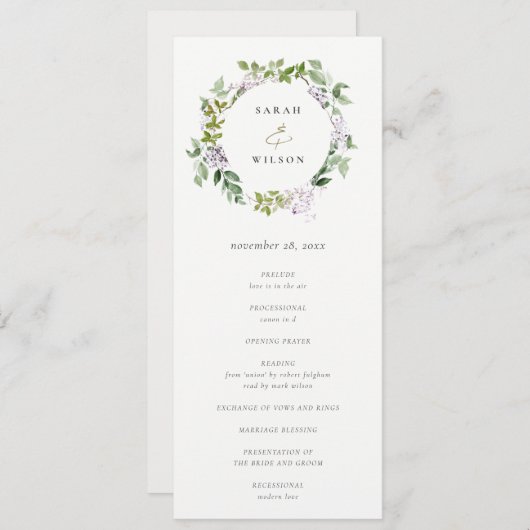 Hochzeitsprogramm für Lilac Floral Wreath Hütte Einladung (Vorne/Hinten)