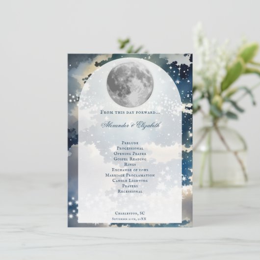 Hochzeitsprogramm für Lunar Night Sky (Stehend Vorderseite)