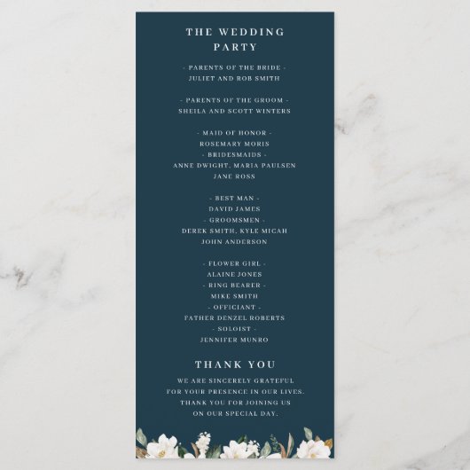 Hochzeitsprogramm für Magnolien und Rosa Programm (Rückseite)