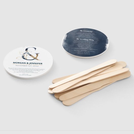 Hochzeitsprogramm für Marine und Gold Fächer (Non-assembled)