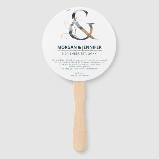 Hochzeitsprogramm für Marine und Gold Fächer (Vorderseite)