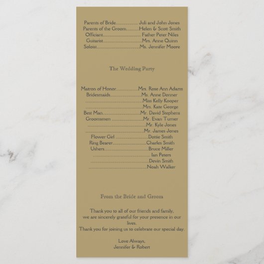 Hochzeitsprogramm für Marine und Gold Masquerade Programm (Rückseite)