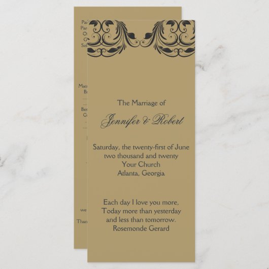 Hochzeitsprogramm für Marine und Gold Masquerade Programm (Vorne/Hinten)