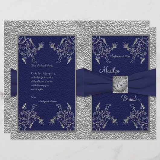 Hochzeitsprogramm für Marine und Pewter (Vorne/Hinten)