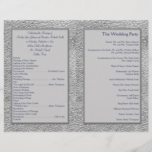 Hochzeitsprogramm für Marine und Pewter (Rückseite)