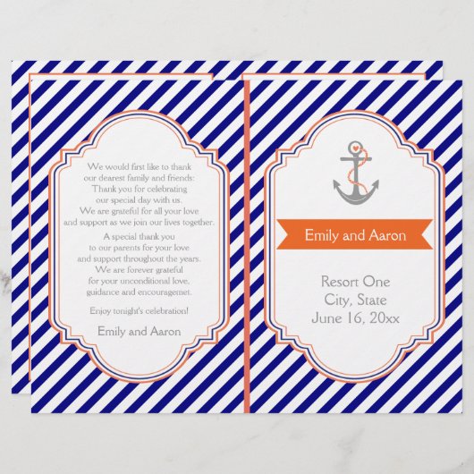 Hochzeitsprogramm für Marineblau, Korallenriffe (Vorne/Hinten)