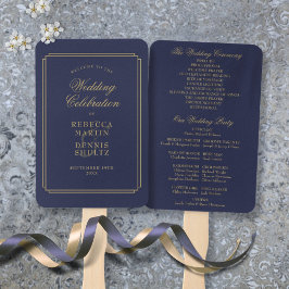 Hochzeitsprogramm für Marineblau und Gold-Chic Art Fächer