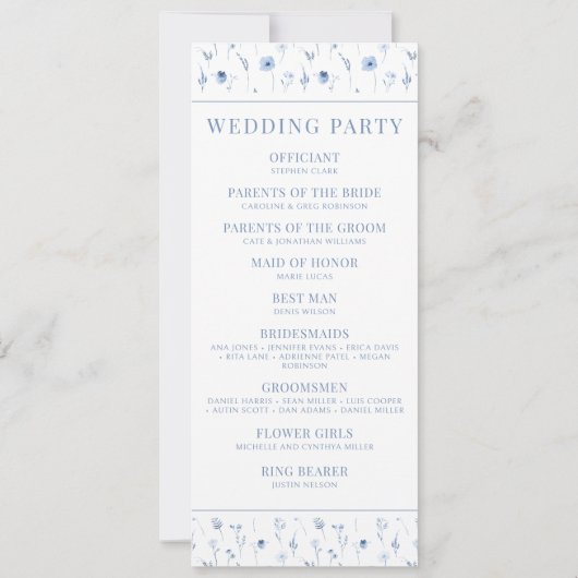 Hochzeitsprogramm für Marineblütenblumen (Rückseite)