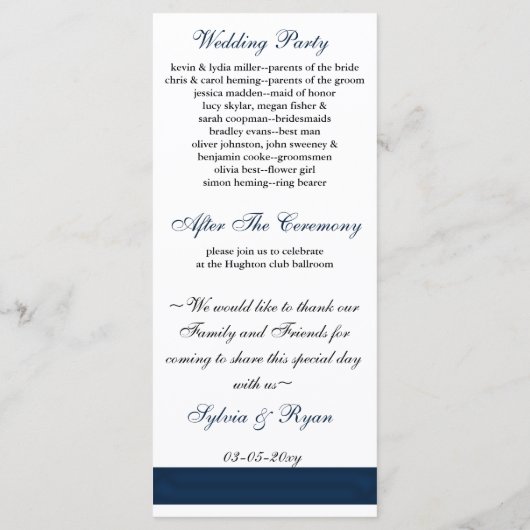 Hochzeitsprogramm für Marinebussen Programm (Rückseite)