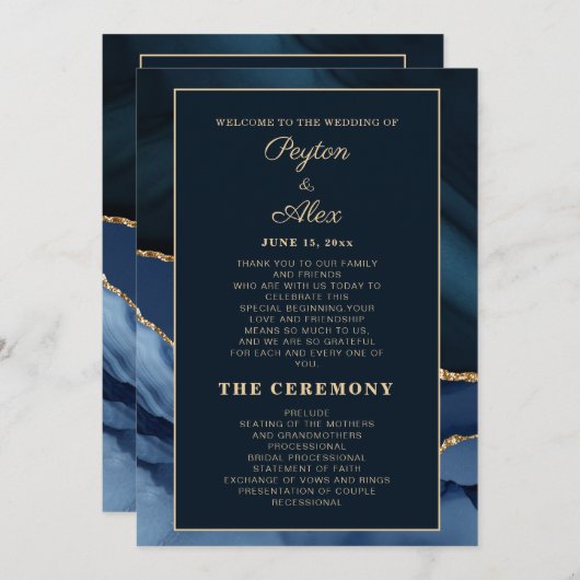 Hochzeitsprogramm für Marmorhochzeiten in Navy-Blu Programm (Vorne/Hinten)