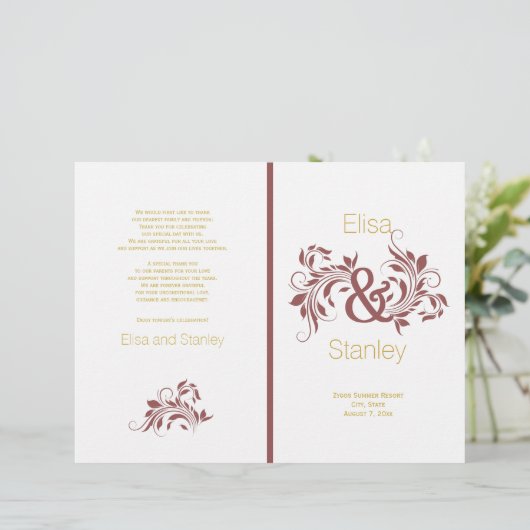 Hochzeitsprogramm für Marsala und Blätter (Stehend Vorderseite)