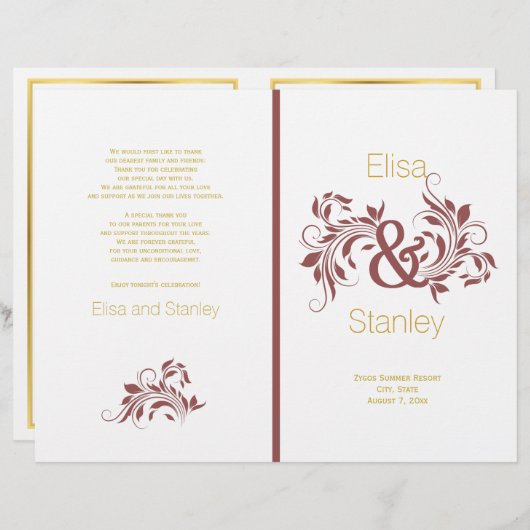 Hochzeitsprogramm für Marsala und Blätter (Vorne/Hinten)