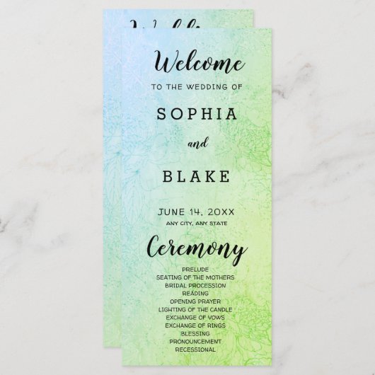 Hochzeitsprogramm für Metallic, Grün, Blau und Blu (Vorne/Hinten)