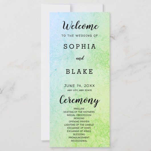 Hochzeitsprogramm für Metallic, Grün, Blau und Blu (Vorderseite)