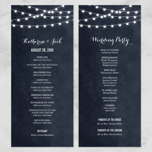 Hochzeitsprogramm für Midnight Blue String Lights Programm