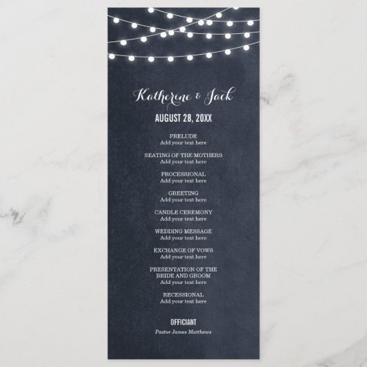 Hochzeitsprogramm für Midnight Blue String Lights Programm (Vorderseite)