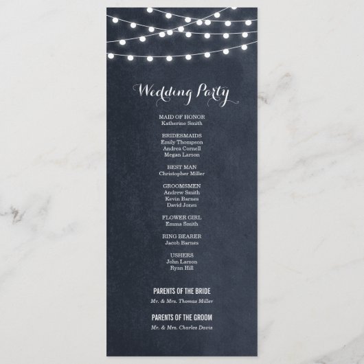 Hochzeitsprogramm für Midnight Blue String Lights Programm (Rückseite)