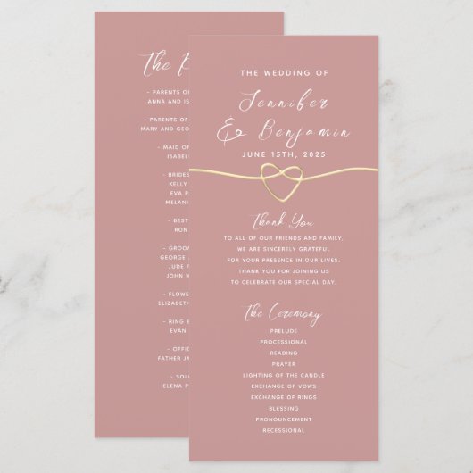 Hochzeitsprogramm für Minimalistische Dusty-Rose (Vorne/Hinten)