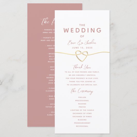 Hochzeitsprogramm für Minimalistische Dusty-Rose (Vorne/Hinten)