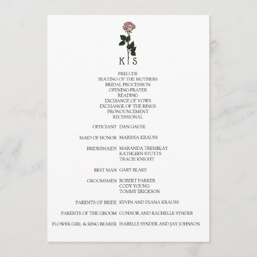 Hochzeitsprogramm für Minimalistische Rosa Monogra Programm (Vorderseite)