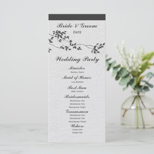 Hochzeitsprogramm für Minimalistische Schwarz-Weiß Programm (Stehend Vorderseite)