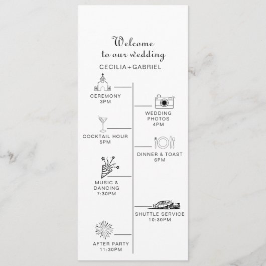 Hochzeitsprogramm für Minimalistische Zeitachse Programm (Vorderseite)