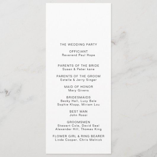 Hochzeitsprogramm für Minimalistische Zeitachse Programm (Rückseite)