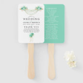 Hochzeitsprogramm für Mint- und Gold-Floral-String Fächer (Vorne und Hinten)