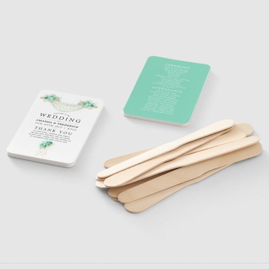 Hochzeitsprogramm für Mint- und Gold-Floral-String Fächer (Non-assembled)