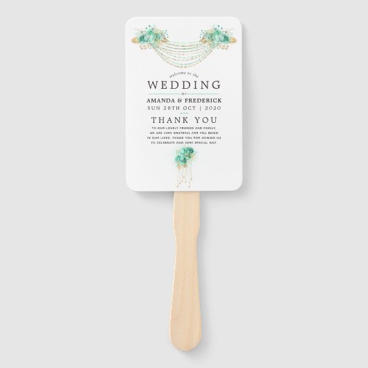 Hochzeitsprogramm für Mint- und Gold-Floral-String Fächer (Vorderseite)