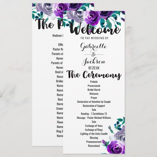 Hochzeitsprogramm für Minze und Lila Wasserfarben Programm (Vorne/Hinten)