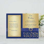 Hochzeitsprogramm für mit Monogramm Blau, Gold (Stehend Vorderseite)