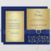 Hochzeitsprogramm für mit Monogramm Blau, Gold (Vorne/Hinten)