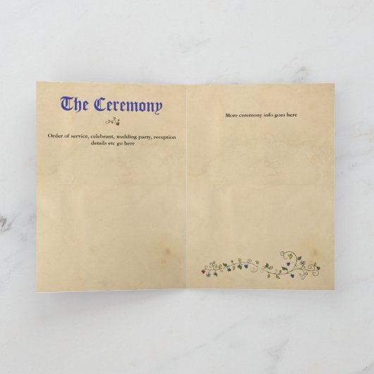 Hochzeitsprogramm für mittelalterliche Tiere Programm (Innenseite)