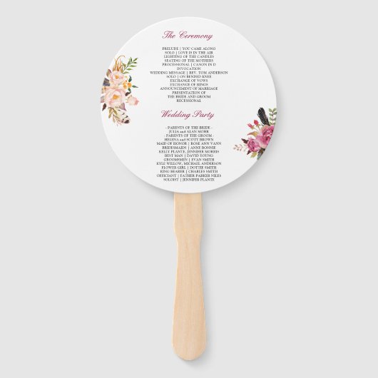 Hochzeitsprogramm für moderne Boho-Flora-Kleider Fächer (Rückseite)