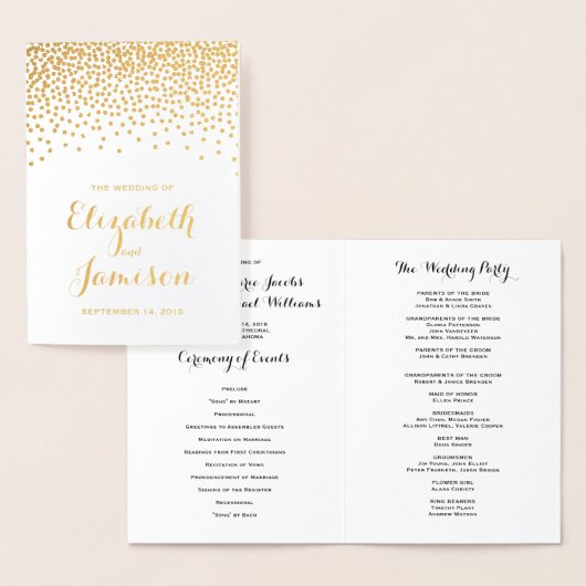 Hochzeitsprogramm für moderne Goldfoil-Dots Folienkarte (Anzeige)