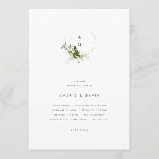 Hochzeitsprogramm für moderne Grünpflanzen Programm (Vorderseite)