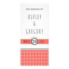 Hochzeitsprogramm für moderne lebende Korallentypo Werbekarte