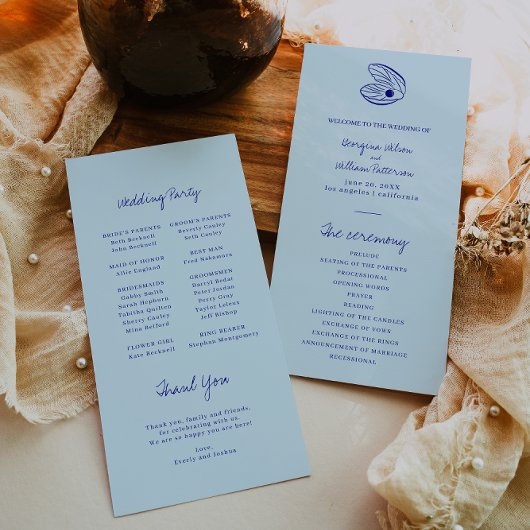 Hochzeitsprogramm für moderne Muschel des blauen M Programm