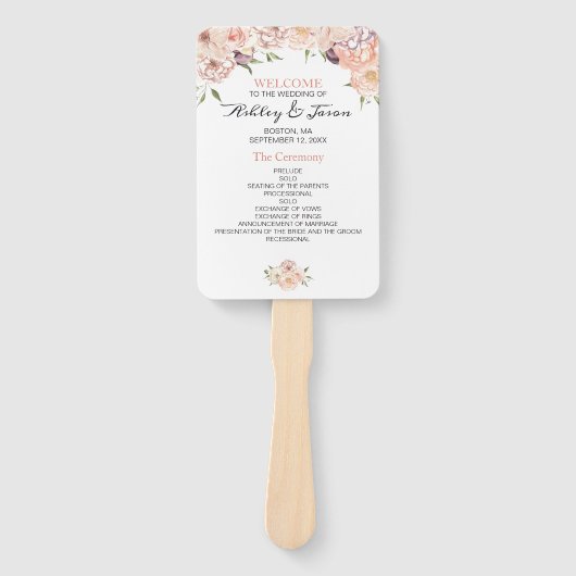 Hochzeitsprogramm für moderne Rose Fächer (Vorderseite)