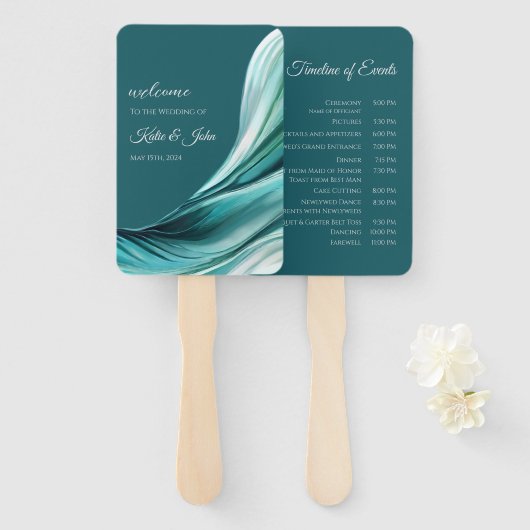 Hochzeitsprogramm für moderne Smaragdgrüne Grün- Fächer (Vorne und Hinten)